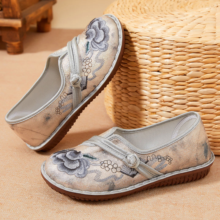 Damen nan bestickter leichter Ballerina-Slipper mit dekorativem Knotenriemen Drune