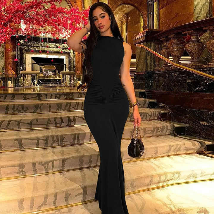 Damen Elegantes Maxikleid mit seitlichen Rüschendetails und figurbetontem Schnitt Drune