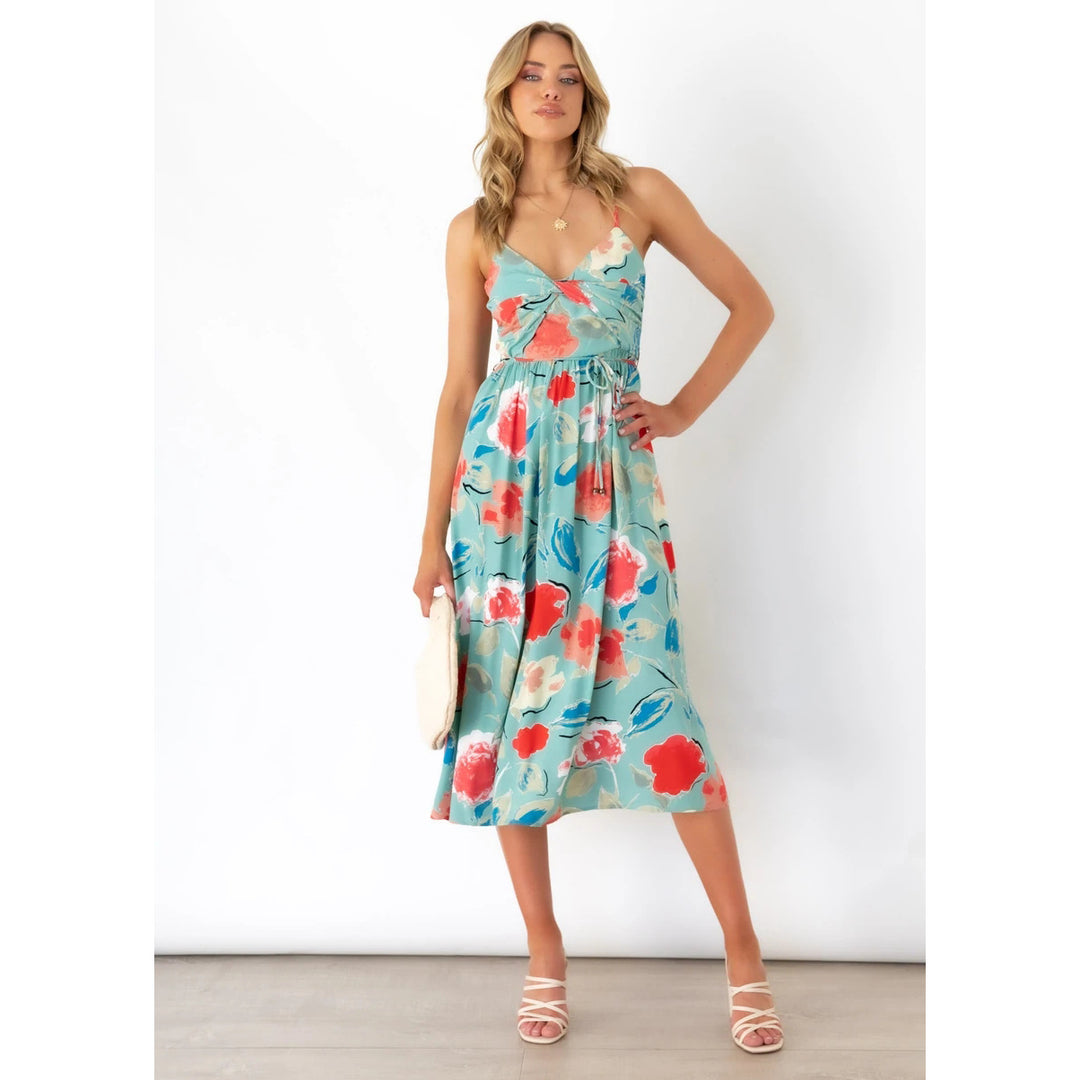 Damen Midikleid mit elegantem Wickeldesign und floralem Mustermix Drune