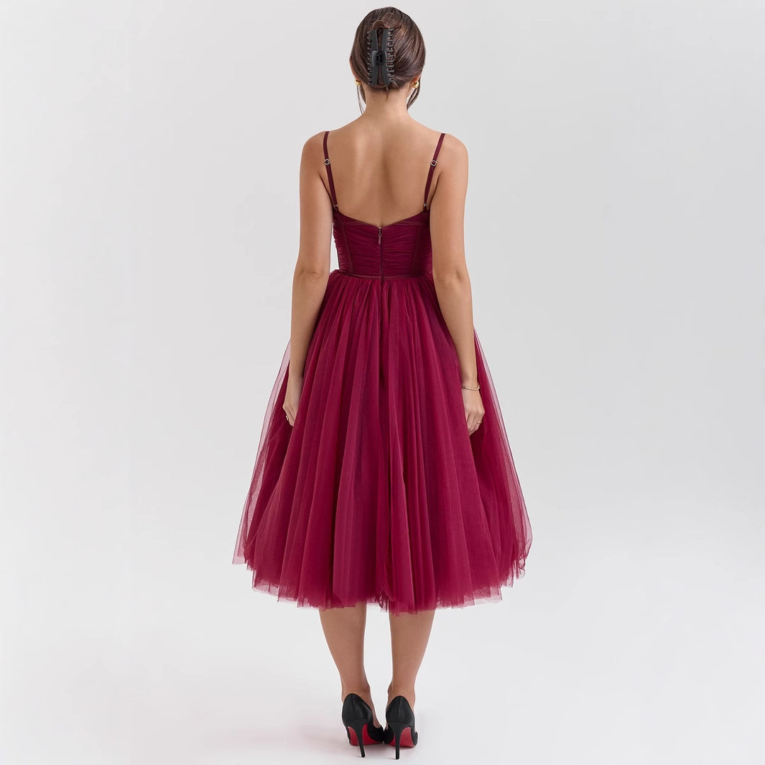Damen Tüllkleid mit eleganter A-Linien Silhouette und verstellbaren Spaghettiträgern Drune
