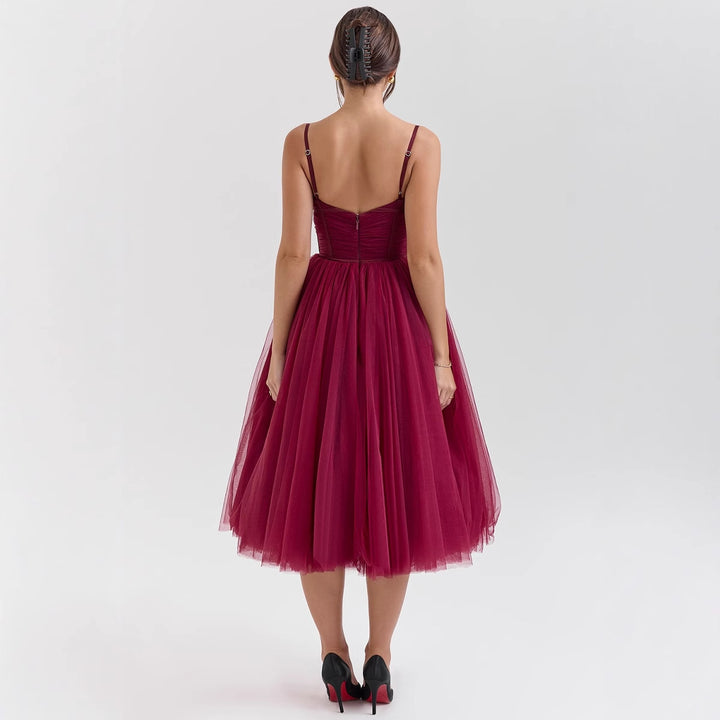 Damen Tüllkleid mit eleganter A-Linien Silhouette und verstellbaren Spaghettiträgern Drune
