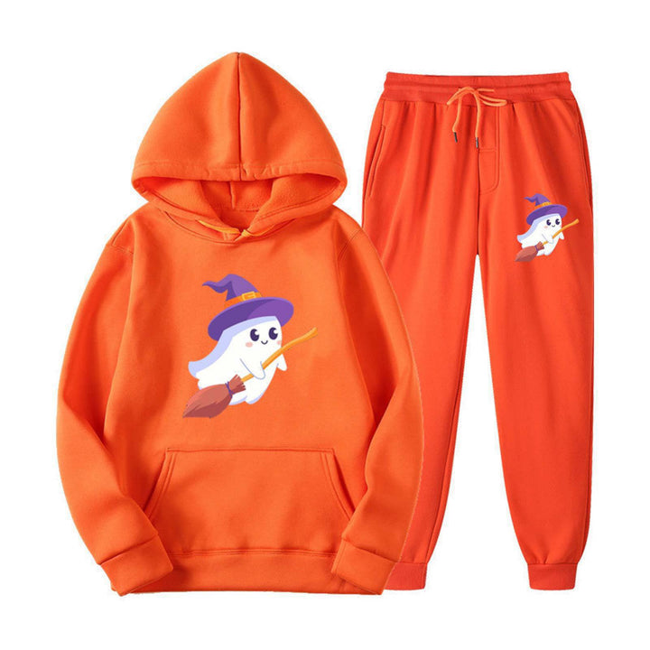 Unisex nan kuscheliger Kapuzenpullover und Jogginghose Set mit Halloween-Geistprint Drune