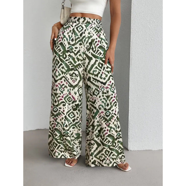 Damen Weite Palazzo-Hosen mit farbenfrohem Muster und hohem Taillenbund Drune