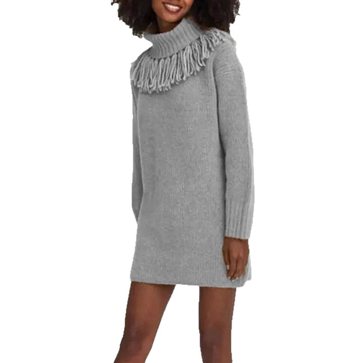 Damen Strickkleid mit Fransenkragen und gerippten Ärmeln Drune