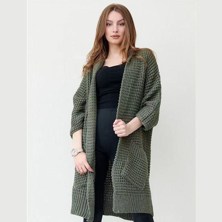 Damen Langer Strickmantel im modischen Waffelmuster Drune