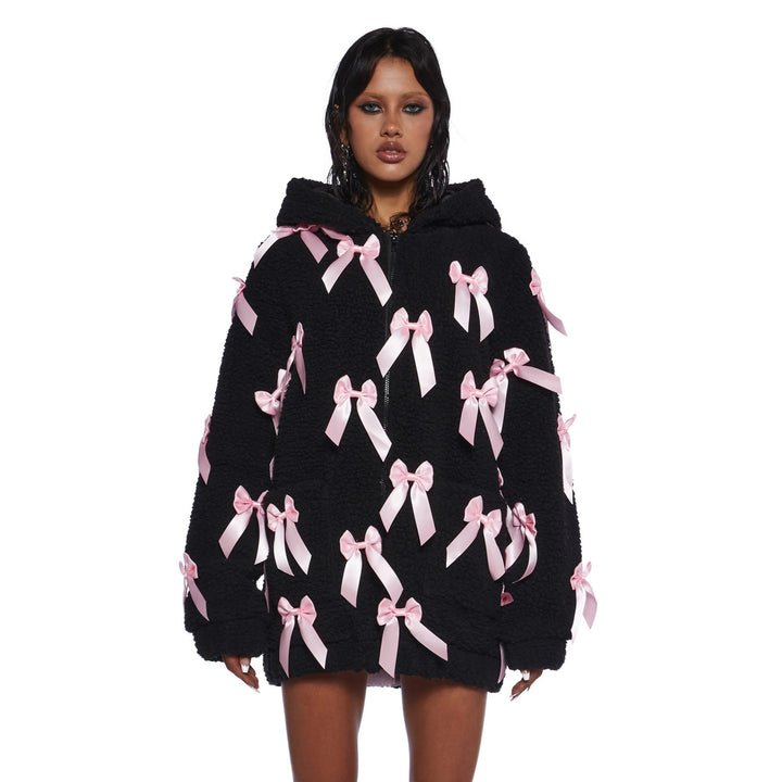 Damen Fleecejacke mit aufwendigen Satinschleifen Drune