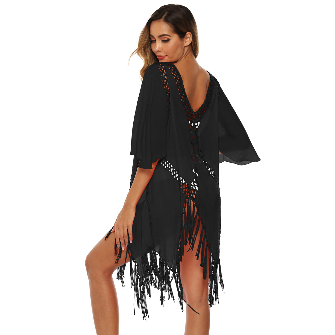 Damen eleganter Häkel-Strandüberwurf mit Fransen Drune