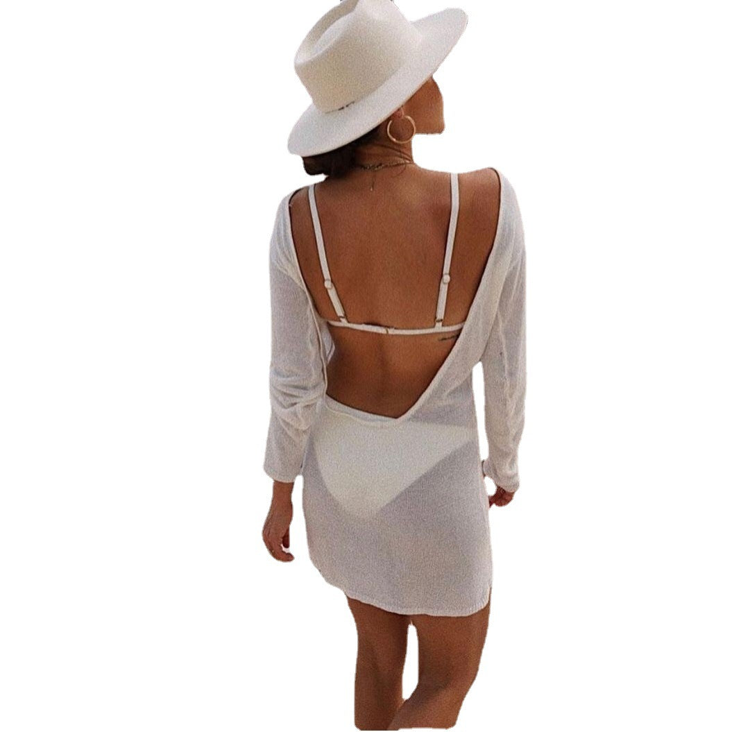 Damen lockeres Strickkleid mit asymmetrischem Schnitt und langen Ärmeln Drune