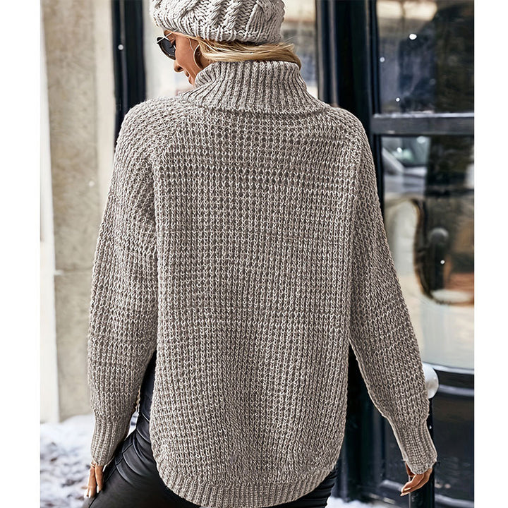 Damen Grobstrickpullover mit hohem Kragen und seitlichen Taschen Drune