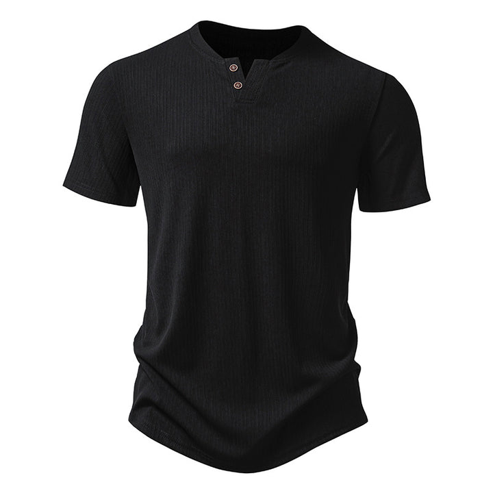 Herren hochwertiges Kurzarm-Henley-Shirt aus strukturiertem Material Drune