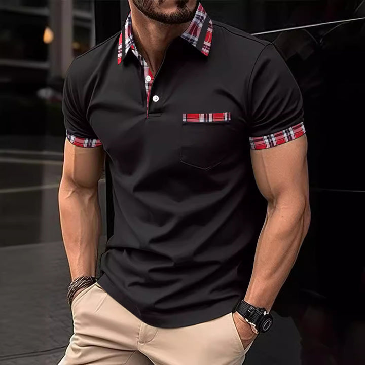 Herren Poloshirt mit modernem Karo-Design und Brusttasche Drune