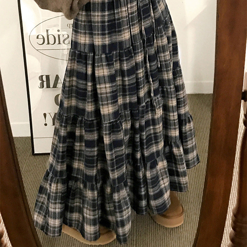 Damen Langer, karierter Maxi-Rock im Lagenlook Drune