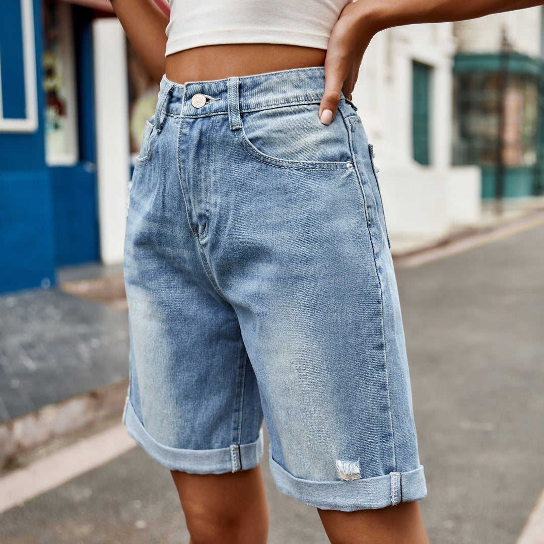 Damen entspannte Denim-Shorts mit umgeschlagenem Saum Drune
