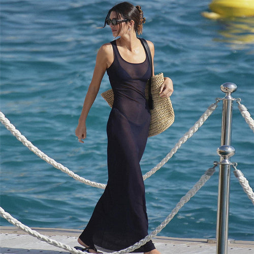 Damen Transparente Maxi-Robe mit tiefem Schlitz und weichem Material Drune