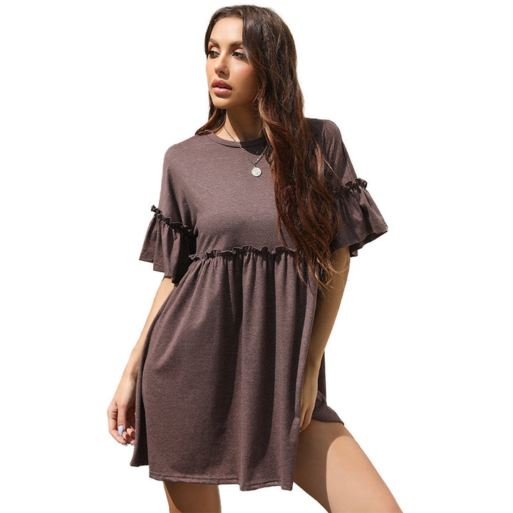 Damen luftiges Kurzkleid mit Rüschendetails und elastischem Saum Drune