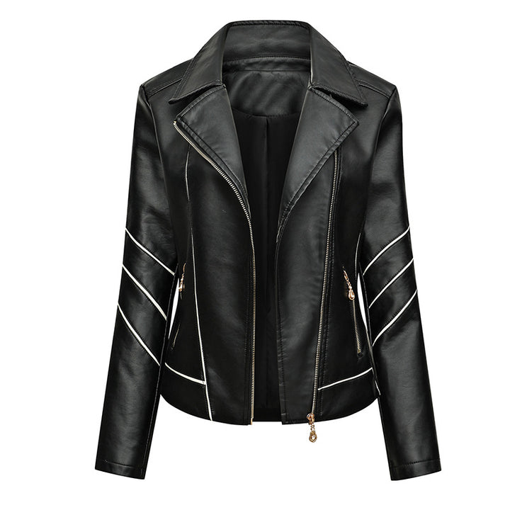 Damen modische Kunstlederjacke mit schicker Zipp-Detailierung Drune