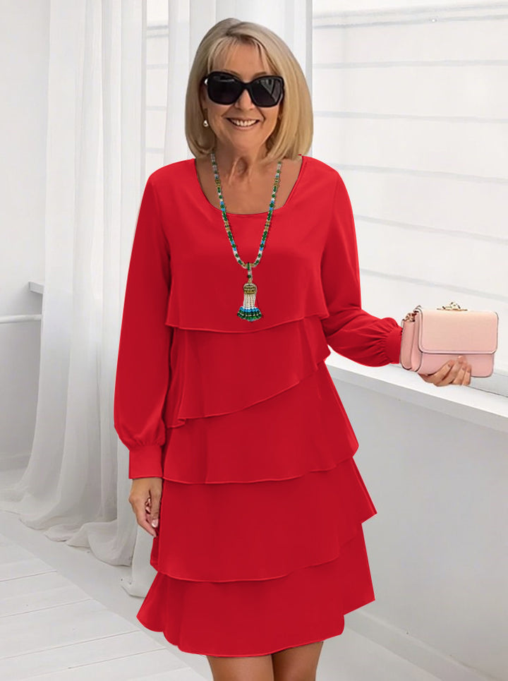 Damen schickes Rüschensommerkleid mit Langarm Drune