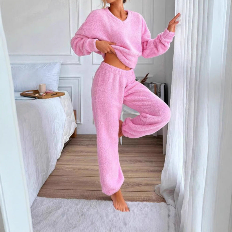 Damen Kuscheliges Fleece-Lounge-Set mit elastischem Bund Drune