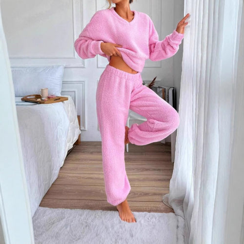 Damen Kuscheliges Fleece-Lounge-Set mit elastischem Bund Drune