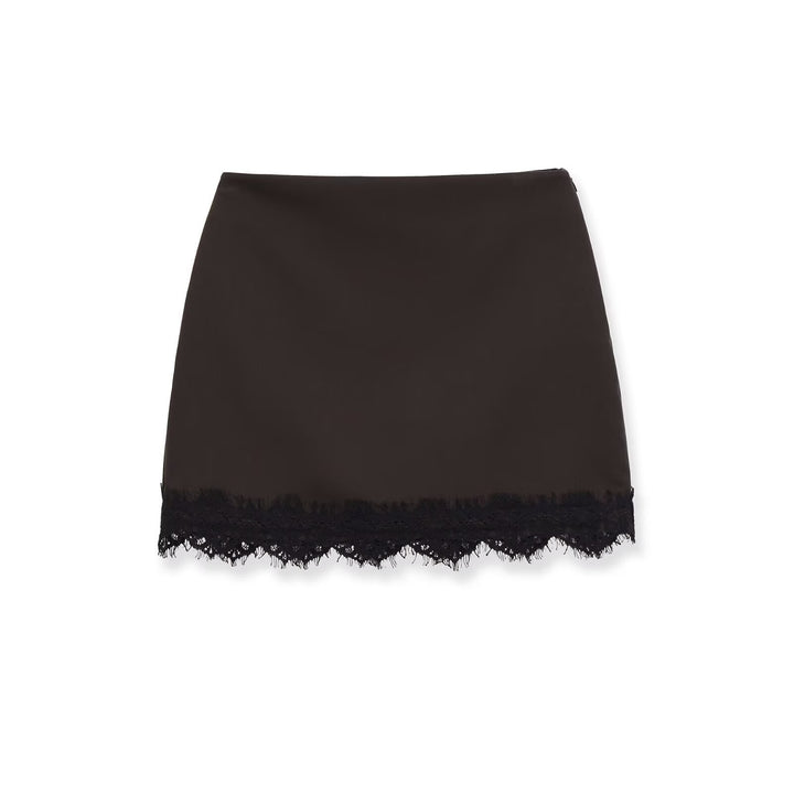 Damen eleganter Rock mit Spitzenbesatz und strukturiertem Gewebe Drune