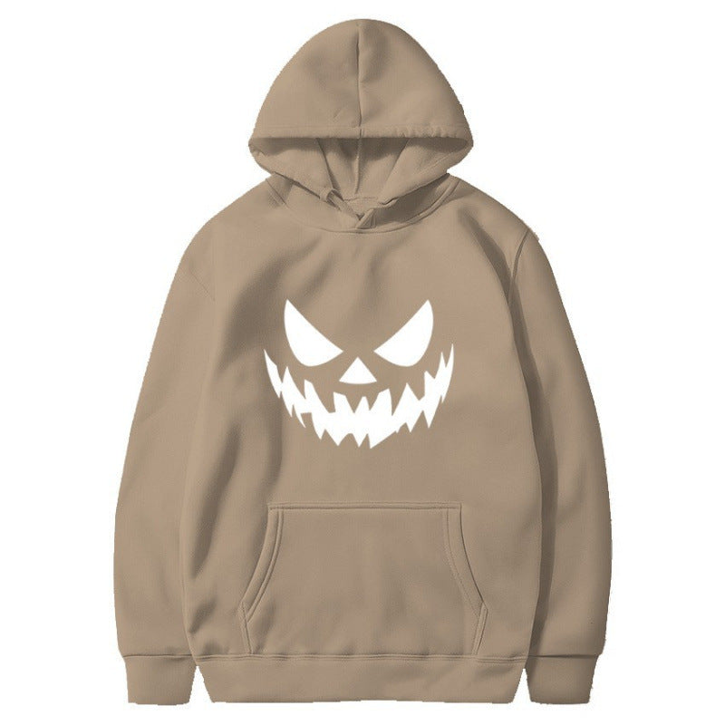 Unisex nan Kapuzenpullover mit gruseligem Kürbisgesicht-Print und Oversize Kängurutasche Drune