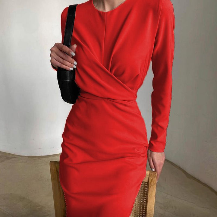 Damen Elegantes Wickelkleid mit Langarm und figurbetontem Schnitt Drune