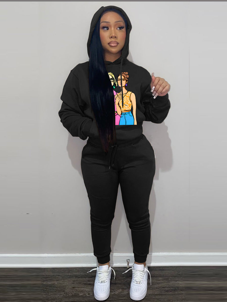 Damen Hoodieset mit künstlerischem Print und bequemen Jogginghose Drune