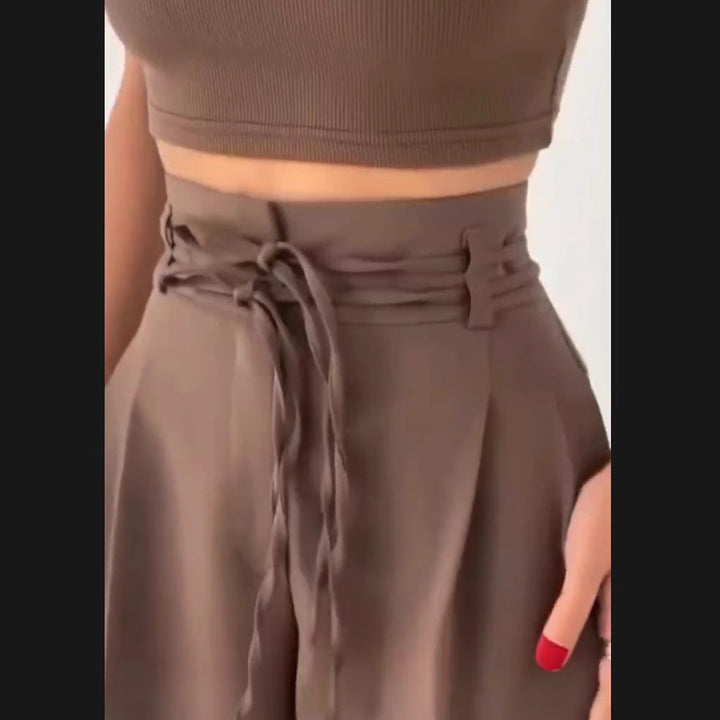 Damen Weite Hochbund-Hose mit raffinierter Drapierung Drune