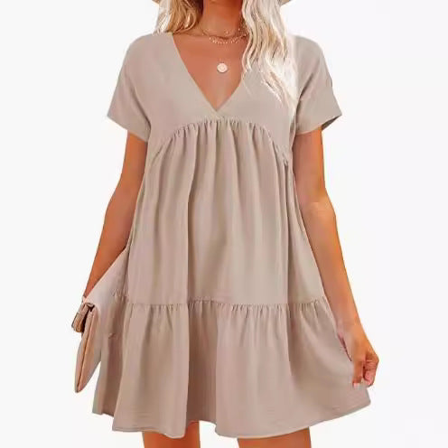 Damen V-Ausschnitt Kleid mit weit schwingendem Saum Drune