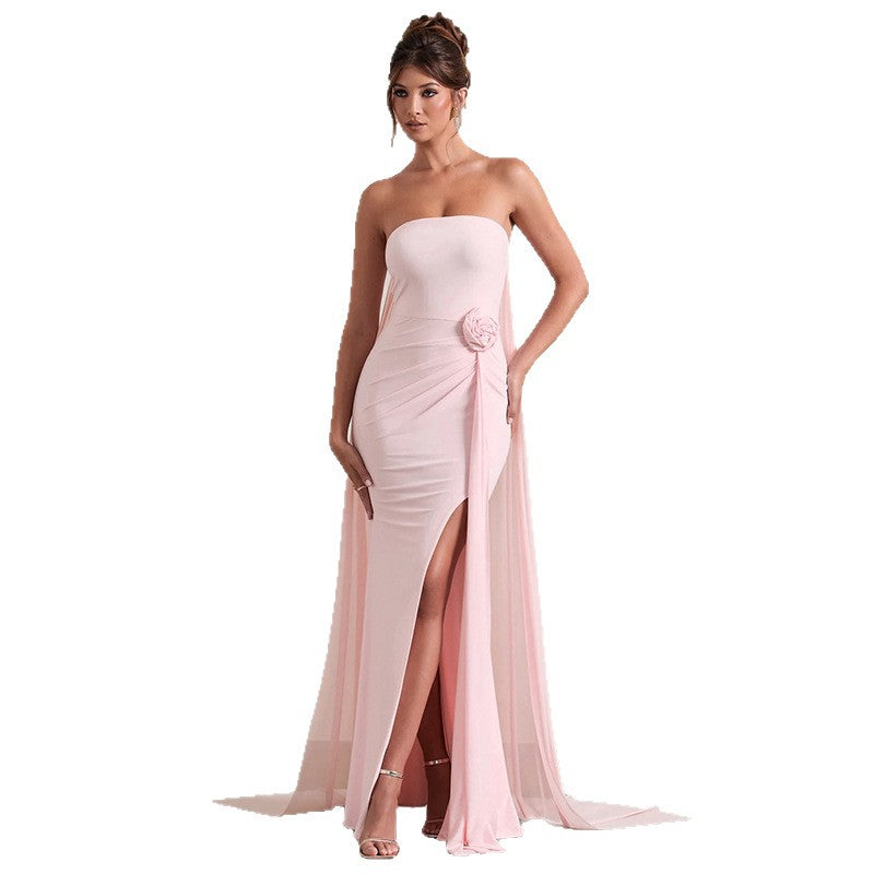 Damen Strapless Abendkleid mit schicker Drapierung und verführerischem Schlitz Drune