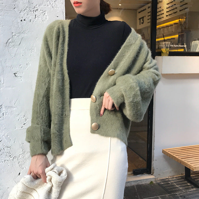 Damen kuschelige Strickjacke mit großen Knöpfen und oversize Passform Drune