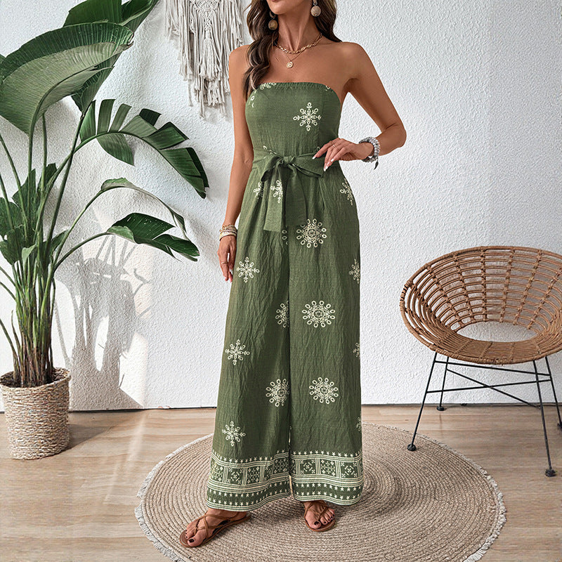 Damen Jumpsuit mit Taillengürtel und Rüschenverzierung Drune