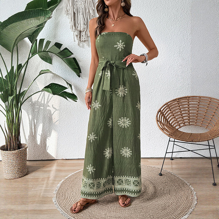 Damen Jumpsuit mit Taillengürtel und Rüschenverzierung Drune