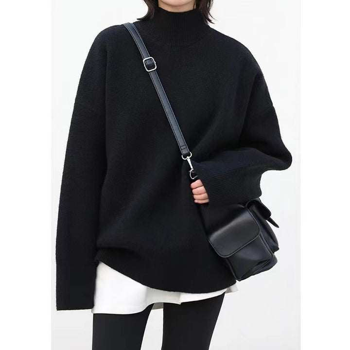 Damen Grobstrickpullover mit hohem Rollkragen und überschnittenen Schultern Drune
