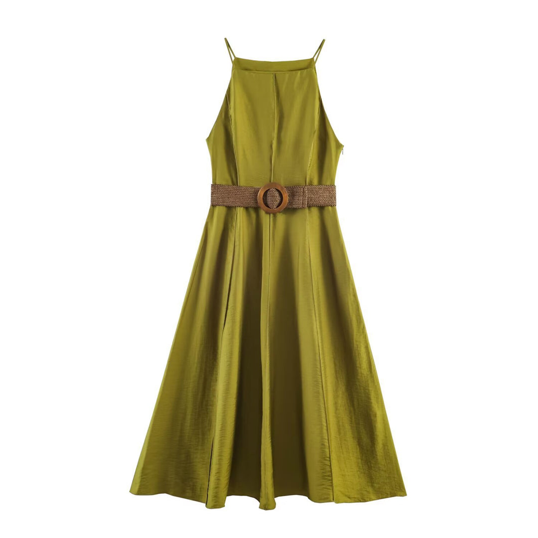 Damen Trägerkleid mit elegantem Schnitt und praktischem Taillengürtel Drune
