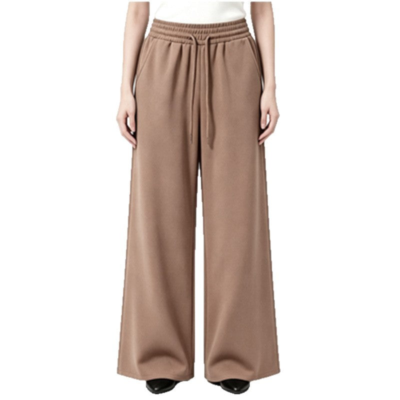 Damen nan weite High-Waist Loungehose mit elastischem Bund, Kordelzug und fließendem Jersey Drune