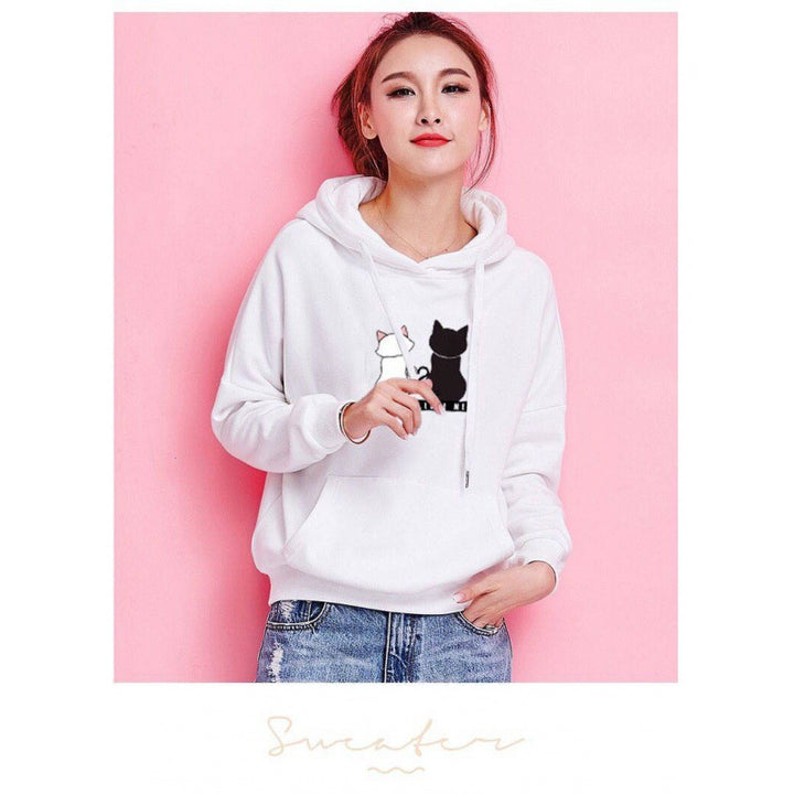 Damen Kapuzenpullover mit niedlichem Katzenmotiv und Kängurutasche Drune