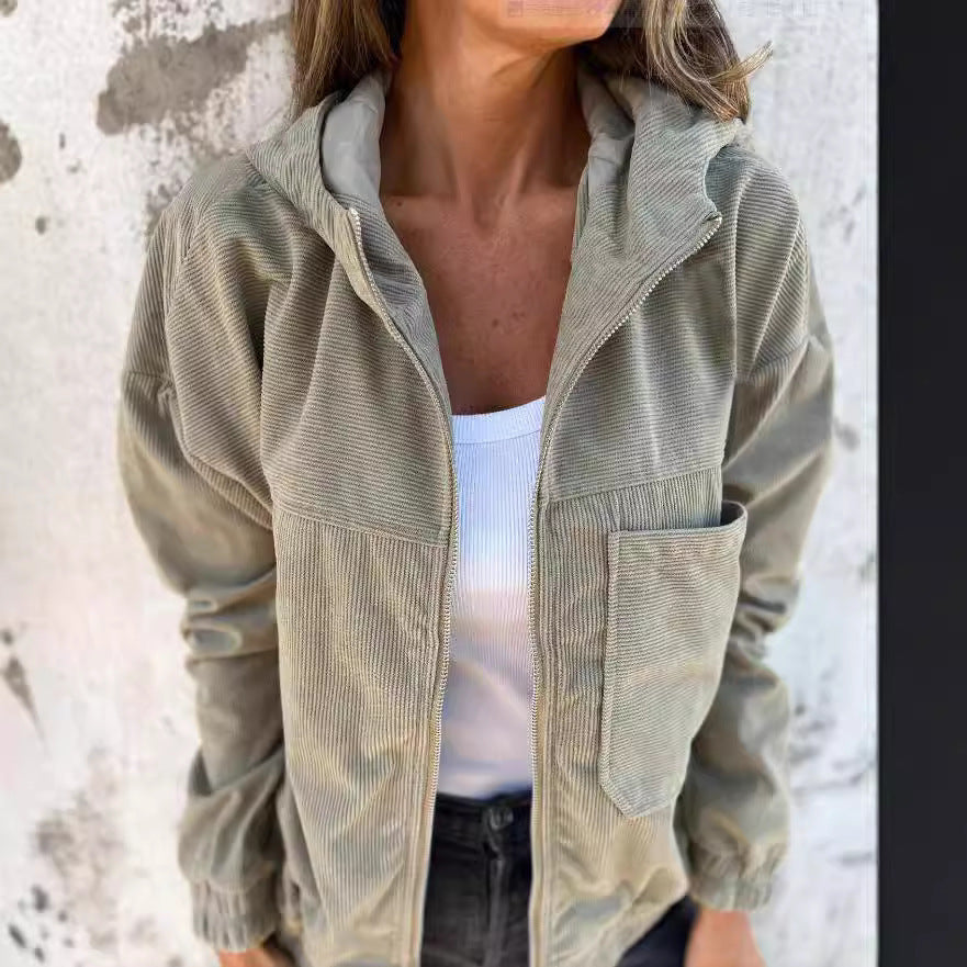 Damen leicht taillierte Cordjacke mit praktischen Taschen Drune