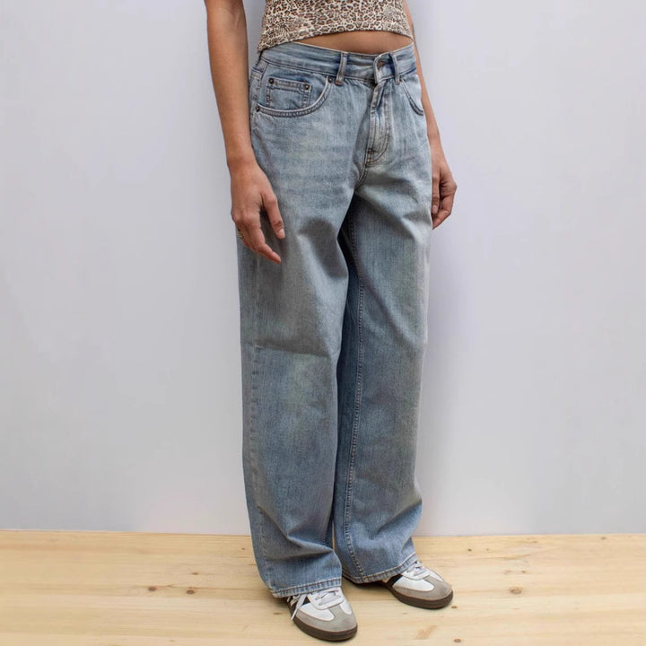 Damen weite Jeans mit lässigem Schnitt und ausgefranstem Saum Drune