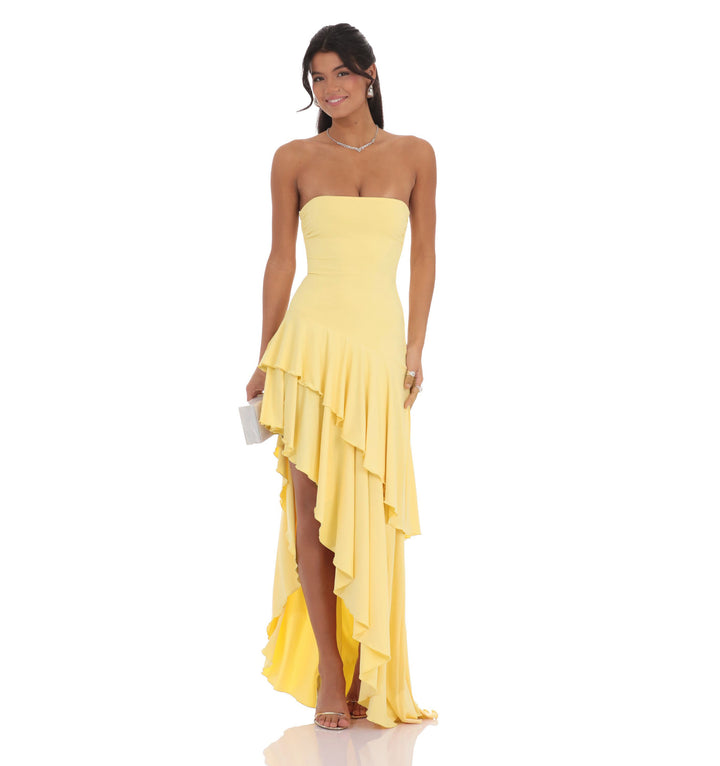 Damen Asymmetrisches Maxikleid mit fließendem Volant Drune