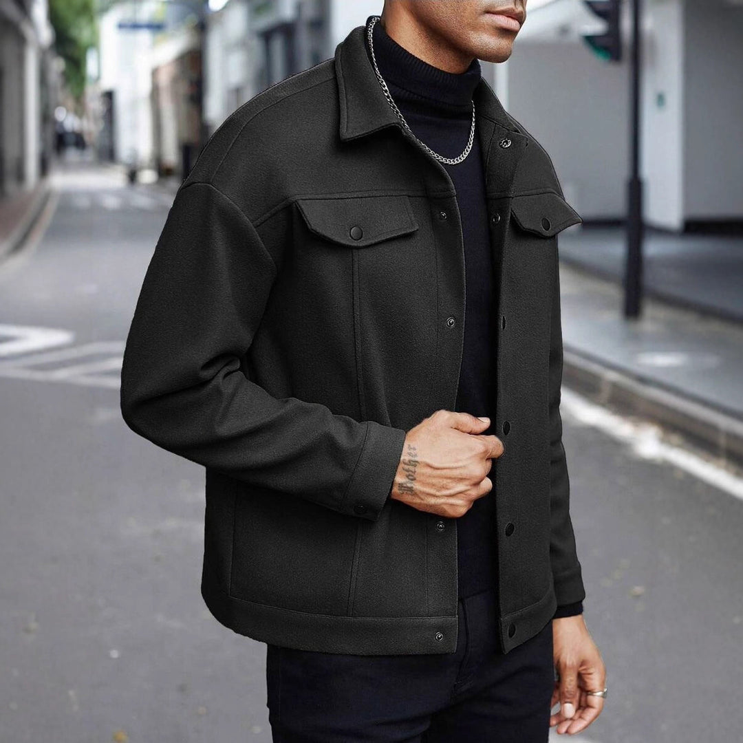 Herren nan Wolloptik-Overshirt Jacke im Shacket-Stil mit Brustklappen und Druckknopfleiste Drune