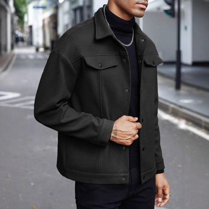 Herren nan Wolloptik-Overshirt Jacke im Shacket-Stil mit Brustklappen und Druckknopfleiste Drune