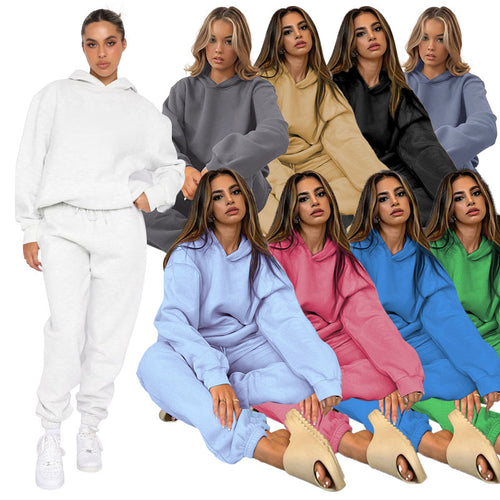 Damen nan lässiges Oversize-Kapuzenloungewear-Set mit fleecegefüttertem Hoodie und hochgeschnittener Jogginghose Drune