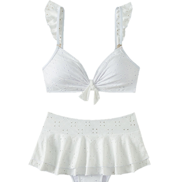 Damen Oberteil-Bikini mit Rüschendetails und knopfverzierter Schleife Drune