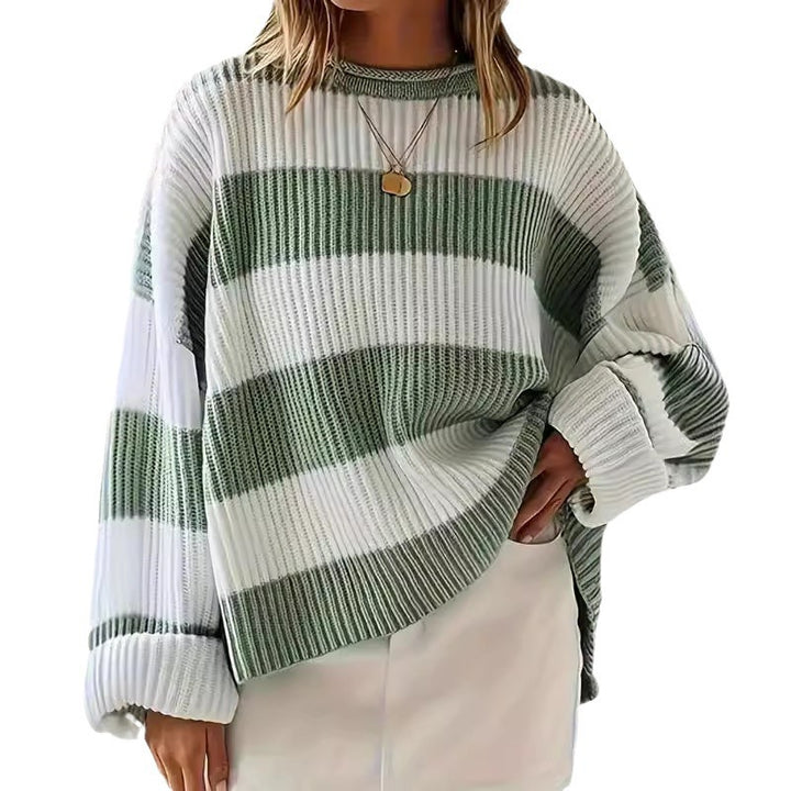 Damen Grob gestrickter Pullover mit modernem Streifenmuster und lässigem Schnitt Drune