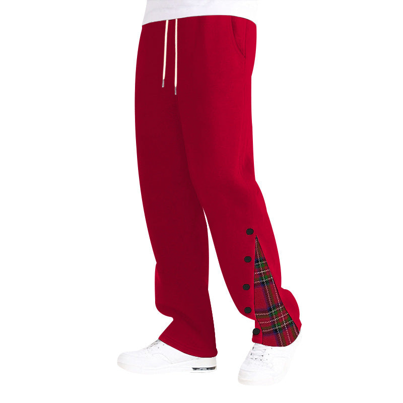Unisex nan weite Relax-Jogginghose mit seitlicher Druckknopfleiste und kariertem Einsatz Drune