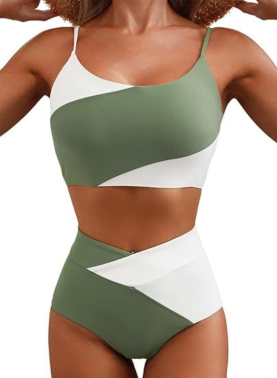Damen Hoch tailliertes Bikini-Oberteil mit asymmetrischem Design Drune