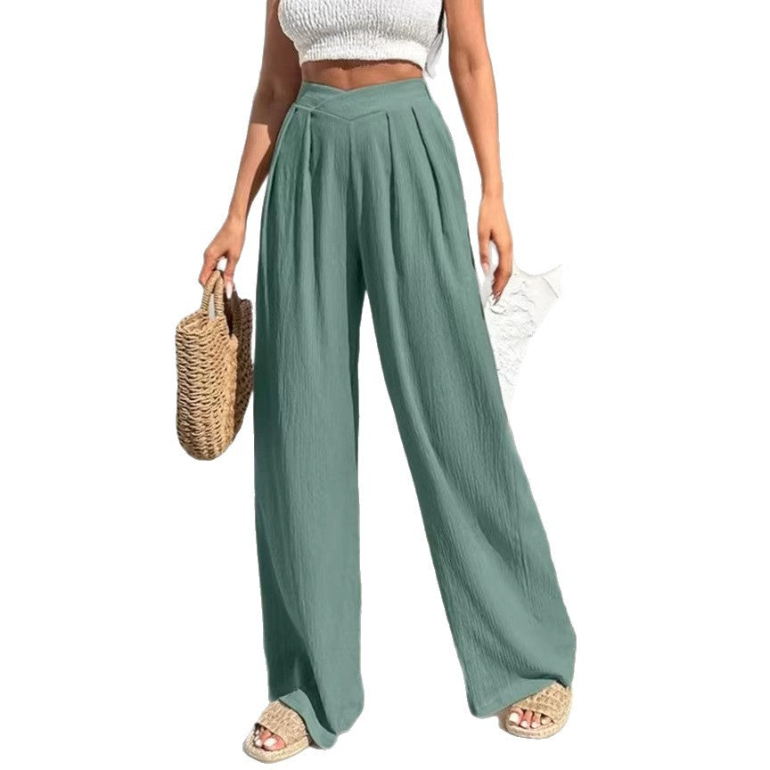 Damen weite Hochtaillenhose mit eleganten Falten Drune