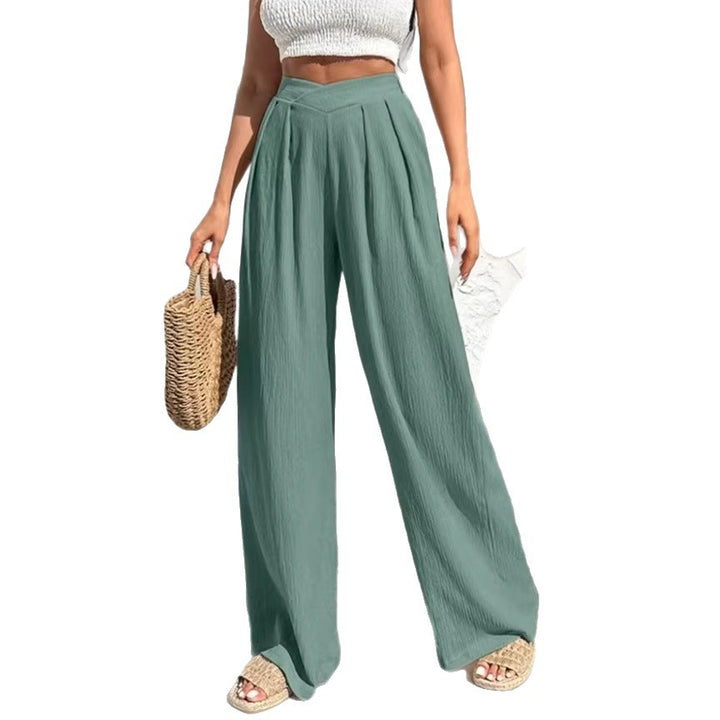 Damen weite Hochtaillenhose mit eleganten Falten Drune