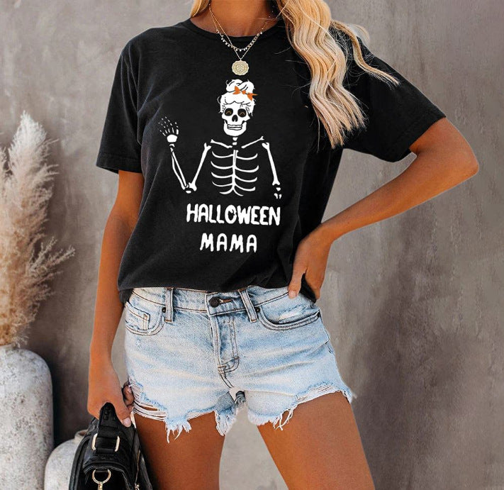 Damen Grafik-T-Shirt mit fantasievollem Skelett-Design Drune